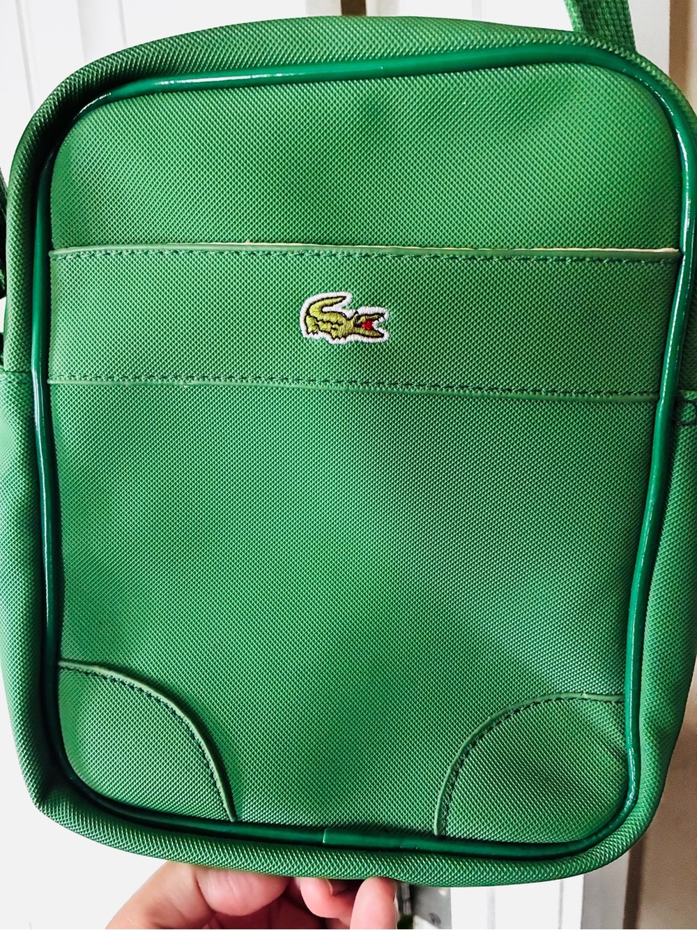 Lacoste Green Nylon Messenger Bag with Crocodile Patch